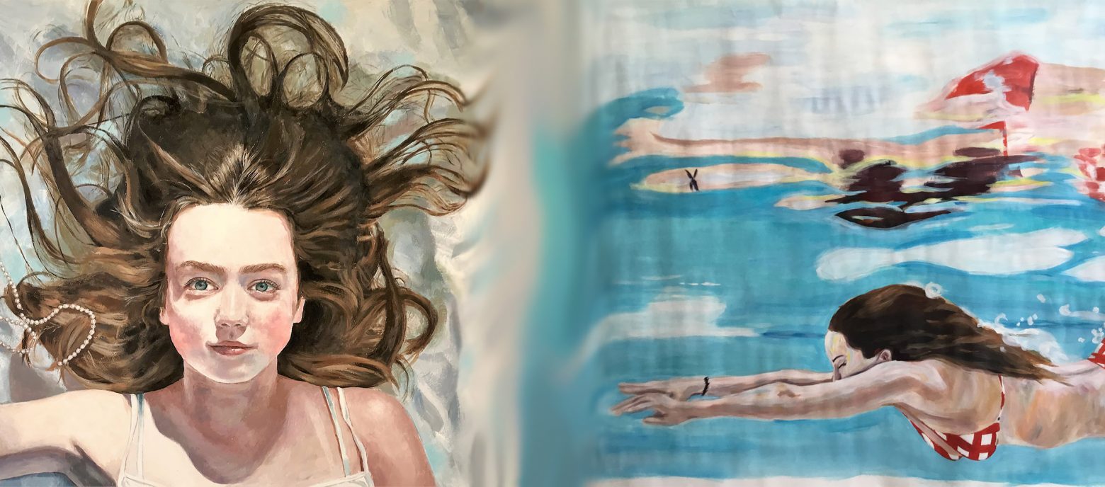 painting of a girl swimming