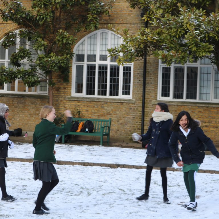 students in snow