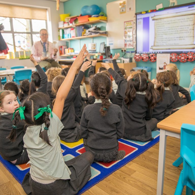 children raising their hands