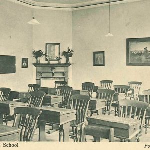 inside of the form room, with tables and chairs